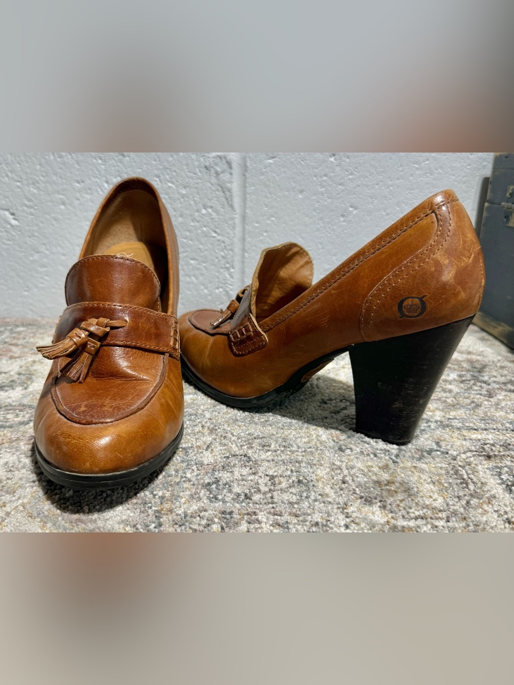 Born Cognac Leather Tassel Heels